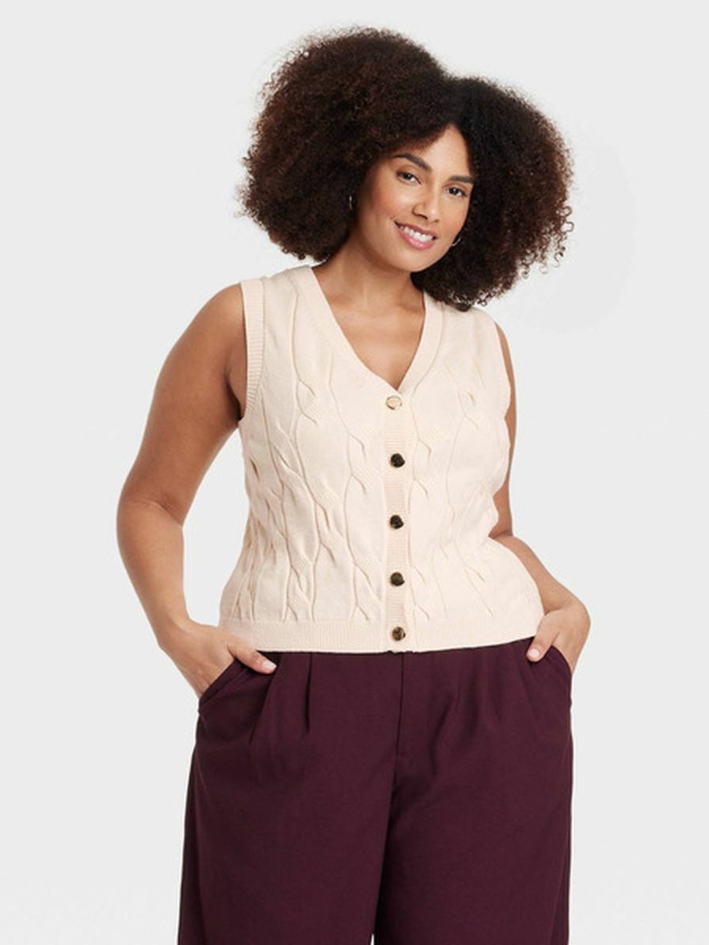 Cable-Knit Button Women's Cabled
Button-Down Vest - A New Day™ Cream